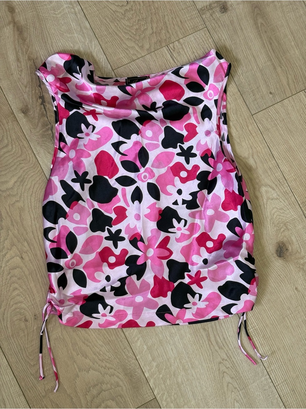 Pink & Black Floral Sleeveless Top